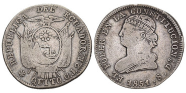 ECUADOR - K-033.- 2 Reales 1851 GJ.