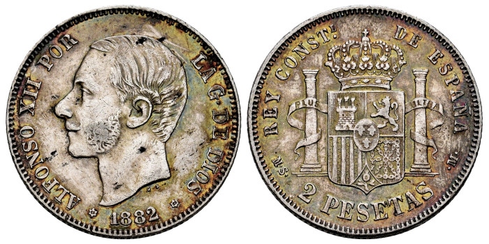 Cy16577f.-ALFONSO XII - 2 Pesetas1882 (18-82) MBC+