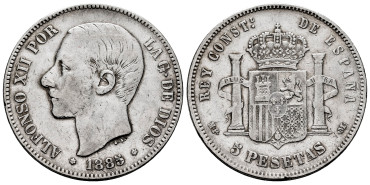 Cy16596E.- ALFONSO XII - 5 Pesetas 1885 (18-87) MPM.  MBC-