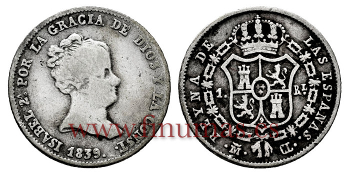 Cy15894.- ISABEL II - 1 Real 1839  Madrid CL - BC-