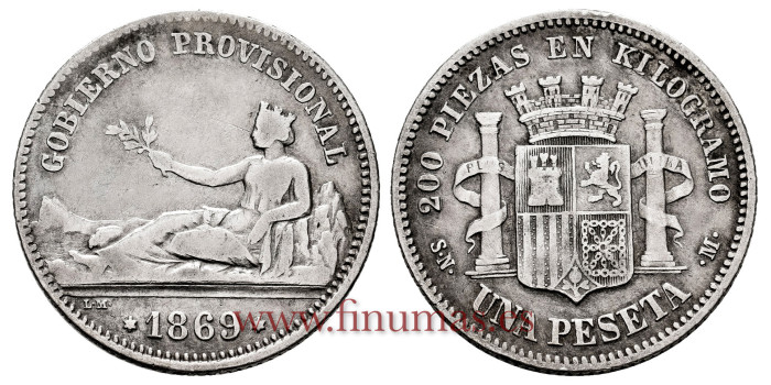Cy16508D -G.P Y I REPUBLICA 1 Peseta 1869 Gobierno P.-  S.N.M.-  BC+