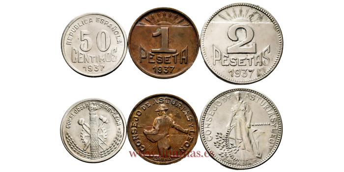 Cy16754E.-  GUERRA CIVIL ASTURIAS Y LEON serie 3 piezas - MBC+