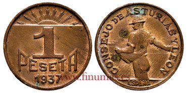 Cy16755E.-  GUERRA CIVIL ASTURIAS Y LEON 1 Peseta 1937 - MBC