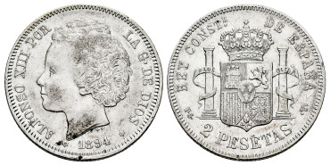 Cy16691F.- ALFONSO XIII 2 Pesetas 1894 (18-9) M.G.V.- MBC+