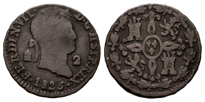 Cy13934.- FERNANDO VII -2 Maravedis 1825 Segovia HSIP - C
