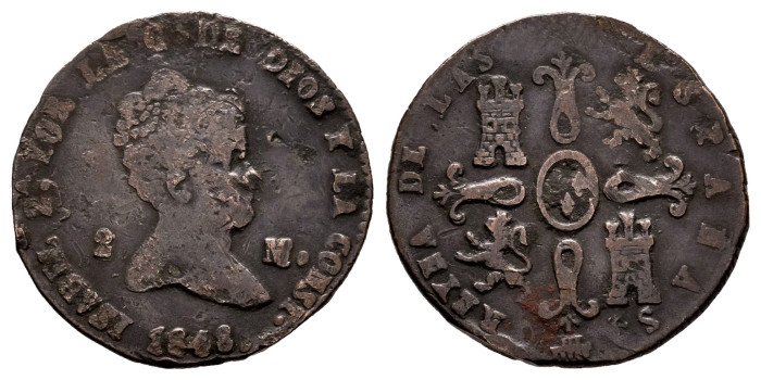 Cy15679.- ISABEL II - 2 Maravedis 1848 Segovia - RC