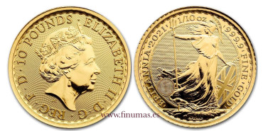 GRAN BRETAÑA K-1512.- 10 POUNDS  BRITANNIA  1/10 Oz. ORO