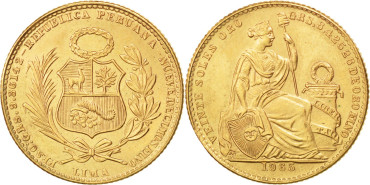 PERU - K-229 - 20 SOLES  1965 - ORO