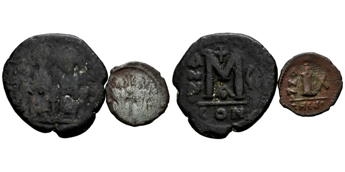 BZ175.- JUSTINO II. 565/578-1Folis y Decanumiun (2 piezas)
