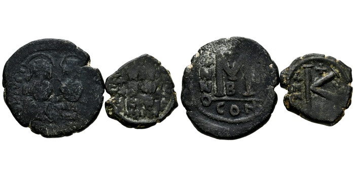 BZ176.- JUSTINO II. 565/578-1 y 1/2 Folis (2 piezas)
