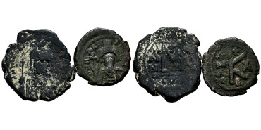 BZ183.- MAURICIO TIBERIO. 582/602 - 1 y 1/2 FOLIS - Constantinopla ( las 2 piezas)