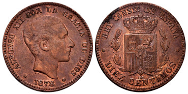 Cy16560J.- ALFONSO XII - 10 Centimes 1878 BARCELONA O.M. EBC+