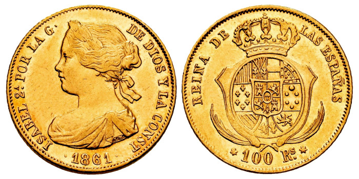 Cy16470.1.- ISABEL II 100 REALES 1861 Madrid.  EBC+ -ORO