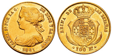 Cy16470.1.- ISABEL II 100 REALES 1861 Madrid.  EBC+ -ORO