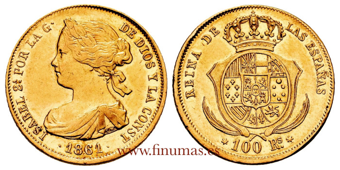 Cy16470.2.- ISABEL II  100 REALES 1861 Madrid.  EBC -ORO
