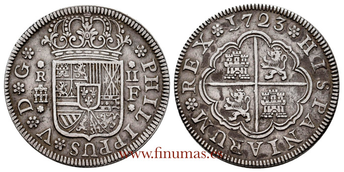 Cy08173.-FELIPE V - 2 Reales 1723 Segovia F.- MBC+