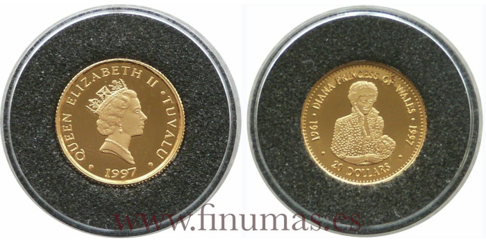 TUVALU - K-070 - 20 DOLLAR 1997 PRINCESS DIANA. GOLD - PROOF