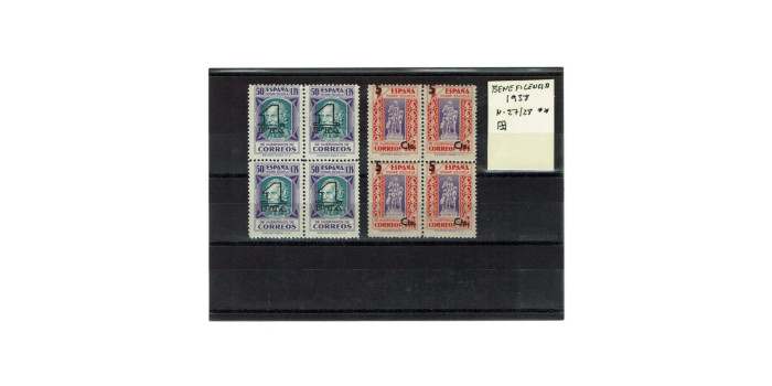 BENEFICENCIA, 1938 - Nº27/28 ** new without hinges, BLOCK OF 4