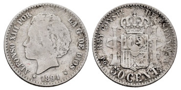 Cy16663e.- ALFONSO XIII 50 Centimos 1894 (--) P.G.V. MBC