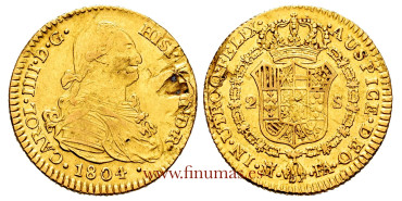 Cy13437.- CARLOS IV - 2 SHIELDS 1804 MADRID F.A. MBC. -GOLD