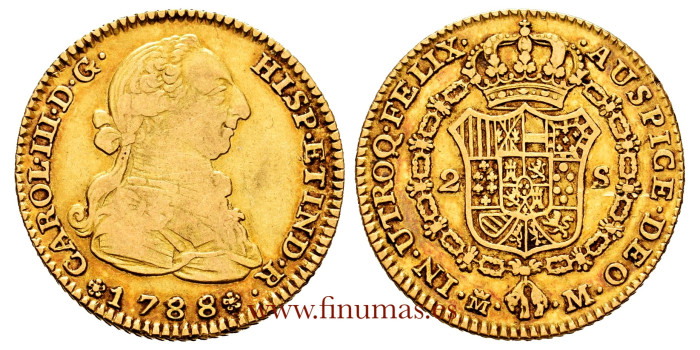 Cy11764.- Carlos III 2 SHIELDS 1788 MADRID M. MBC. - Gold.