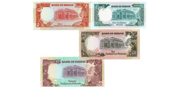 SUDAN Lot 4 notes.- 1,5,10 and 20 POUNDS 1987/91.  SC