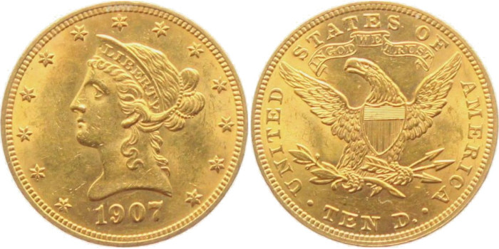EE.UU - K-102 - 10 DOLLAR - LIBERTY HEAD. 1907 ORO