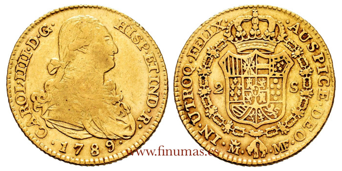 Cy13318.- CARLOS IV  2 Escudos 1789 MADRID M.F.  MBC - Oro.