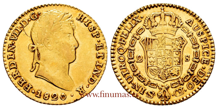 Cy15393.- FERNANDO VII - 2 Escudos 1820 Sevilla C.J. EBC-
