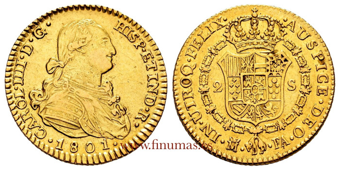 Cy13415.- CARLOS IV - 2 ESCUDOS 1801 MADRID F.A. EBC