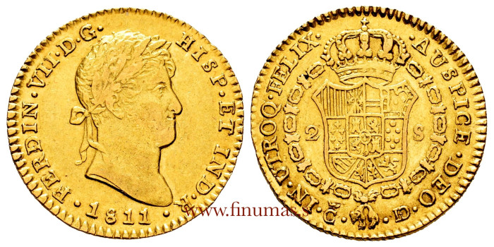 Cy15331.- FERNANDO VII - 2 Escudos 1811 Cadiz C.I. VARIANTE. EBC- EBC-