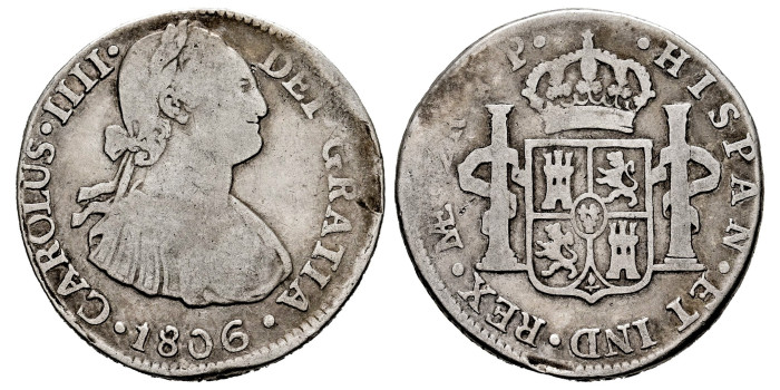 Cy12849.-CARLOS IV - 2 Reales 1806 Lima J.P - B.C - PLATA