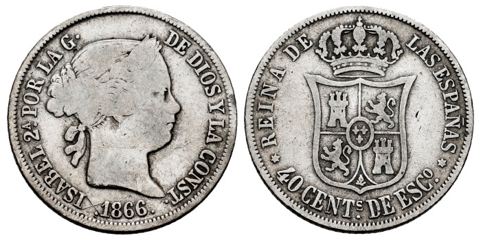 Cy16168-2.-ISABEL II - 40 Ctm. Esc. 1866 Madrid - BC+