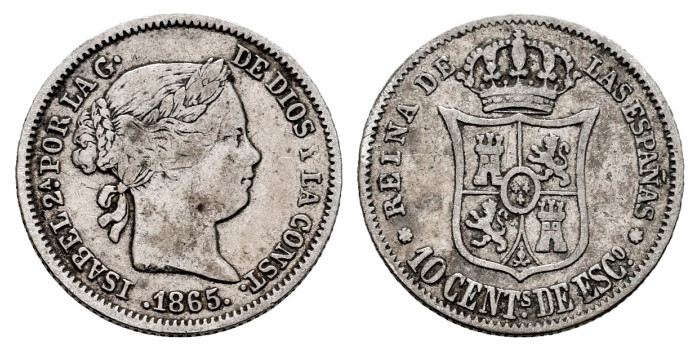 Cy15964.- ISABEL II - 10 Ctm. Shield 1865 Seville. MBC