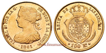 Cy16472.- ISABEL II 100 REALES 1861 Seville.  MBC -ORO