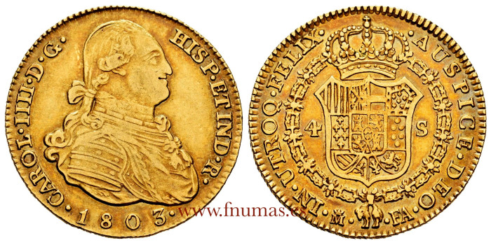Cy13571.- CARLOS IV - 4 SHIELDS 1803 MADRID F.A. MBC+