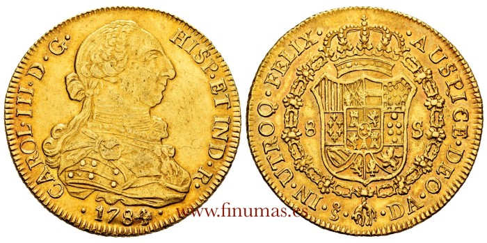 Cy12146.-CARLOS III - 8 Escudos 1784 Santiago D.A - EBC