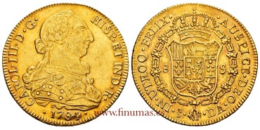 Cy12146.-CARLOS III - 8 Escudos 1784 Santiago D.A - EBC