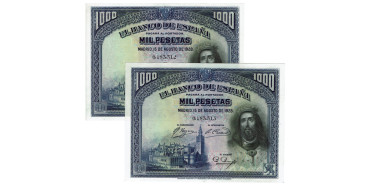 F353g.2 - 1000 Pesetas 15-08-1928 EBC-. Correlative pair. Without series