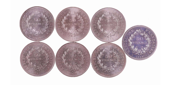 FRANCIA - K-0941 - 50 FRANCO serie completa 7 piezas plata