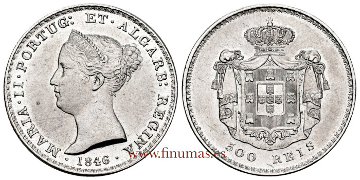 PORTUGAL - K-471 - 500 Reis 1846 S.C - SILVER