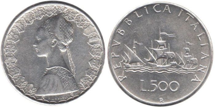 ITALIA - K-098 - 500 LIRAS 1961 , MBC  plata