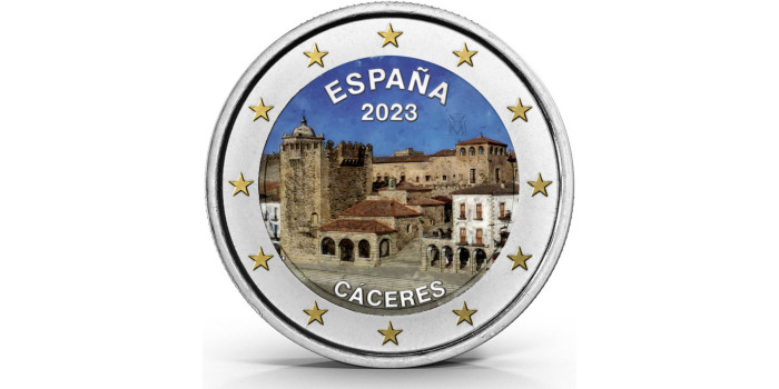2 COMMEMORATIVE EUROS SPAIN 2023 "CACERES" - COLOUR