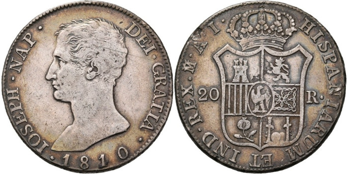 Cy13863.- JOSE NAPOLEON 20 Reales 1810 Madrid A.I.- MBC