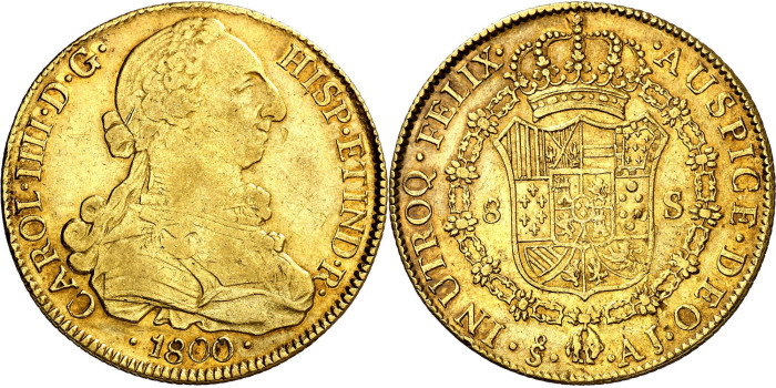Cy13706.- CARLOS IV  8 Escudos 1800 Santiago J.A. - EBC.  Oro.