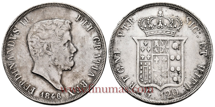 ITALIA - NAPOLES - FERNANDO II - K-346 - 120 GRANA 1846 MBC,  plata