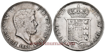 ITALY - NAPLES - FERNANDO II - K-346 - 120 GRANA 1846 MBC, silver