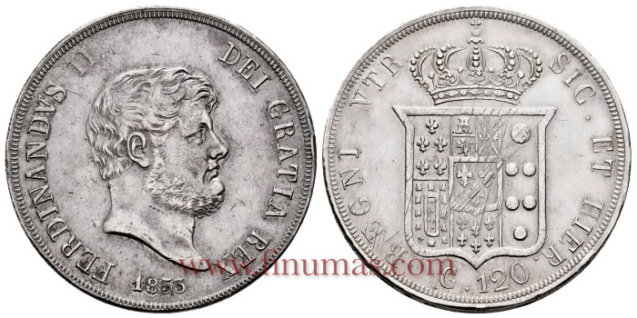 ITALY - NAPLES AND SICILY - K-370 - 120 GRANA 1853 MBC+/EBC-, silver