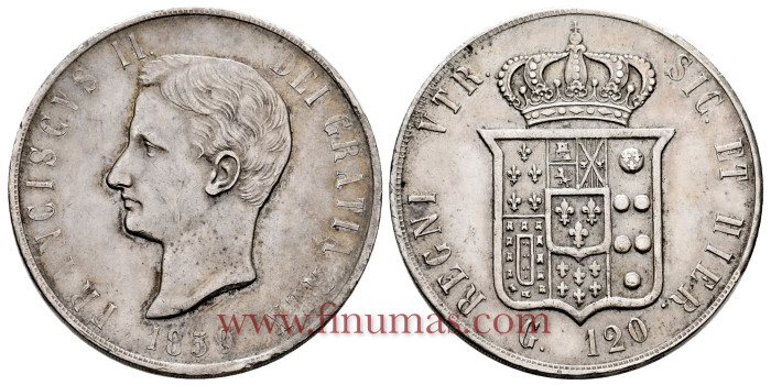 ITALIA - NAPOLES - FRANCISCO II - K-381 - 120 GRANA 1859. MBC+/EBC,  plata