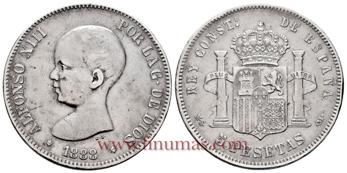 Cy16694F.- ALFONSO XIII - 5 Pesetas 1888 (18-88) MS-M.  MBC